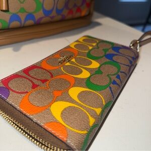 UEC Coach Rainbow Pride Logo Canvas Zip Around Wallet Signature